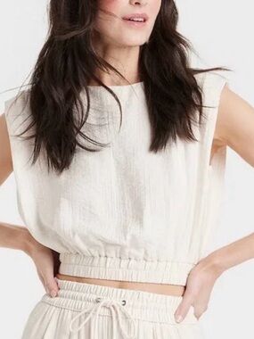 A New day Cream Sleeveless Elastic-Hem Cropped Top and matching short set
